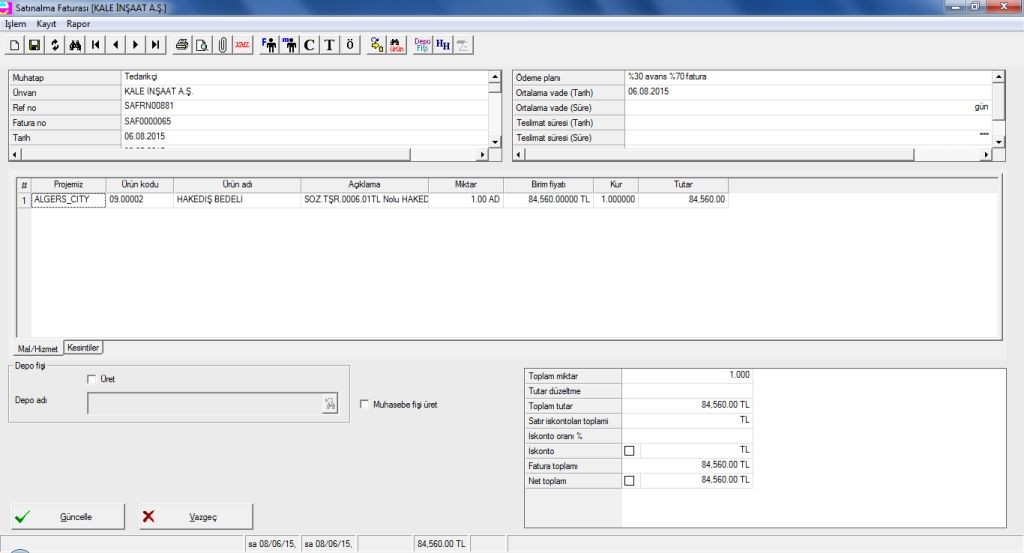 Hakediş Faturası Ekranı - Kopya
